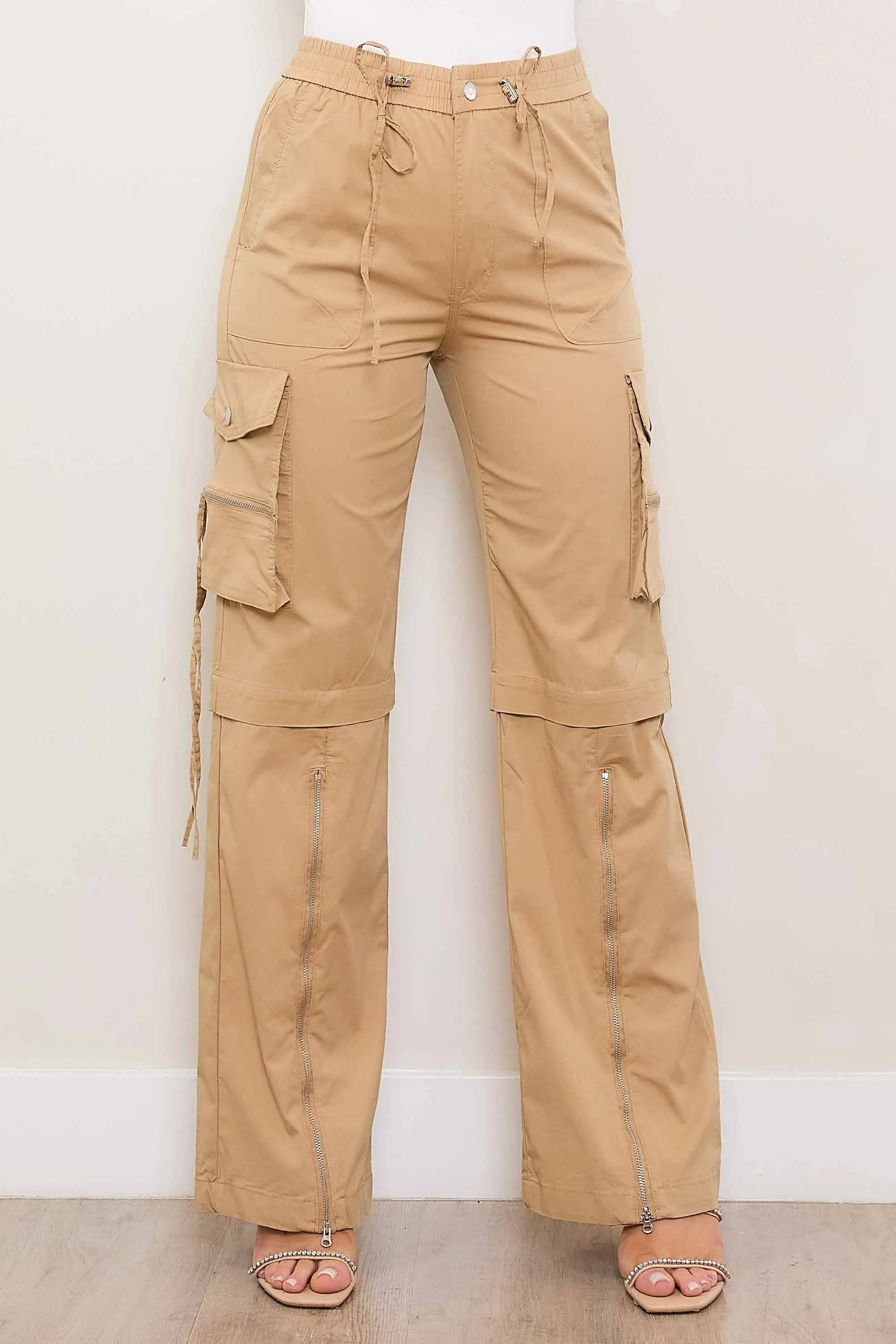 Color Cargo Pants with Zip Front Slit