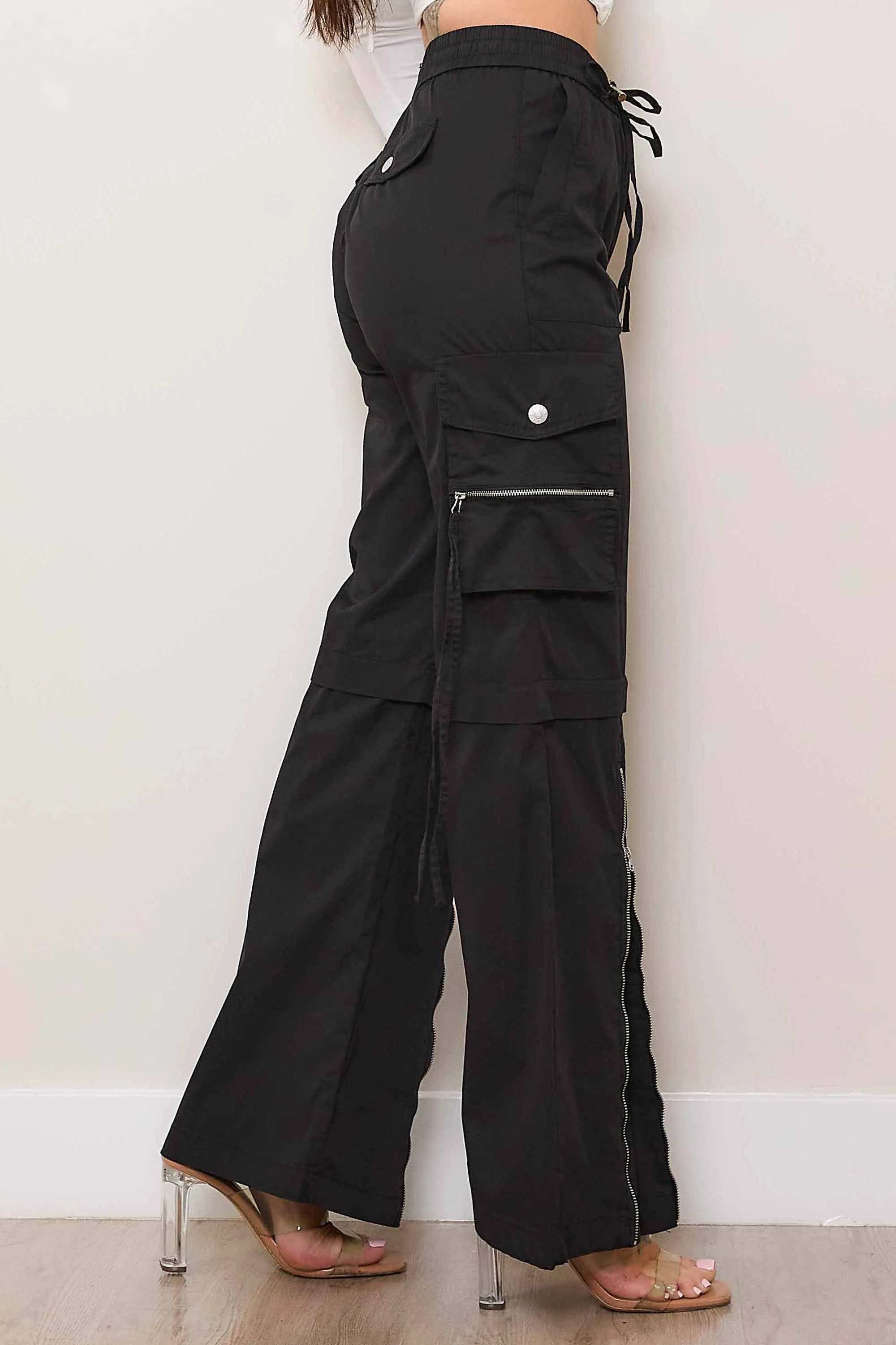 Color Cargo Pants with Zip Front Slit