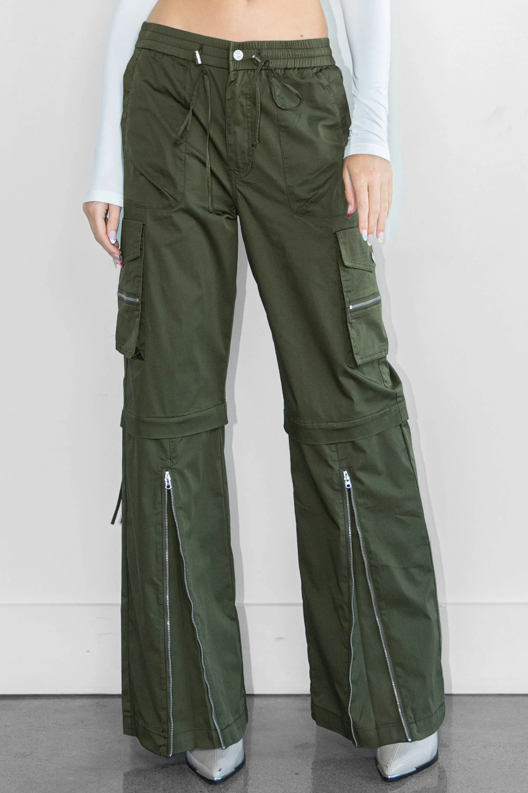 Color Cargo Pants with Zip Front Slit