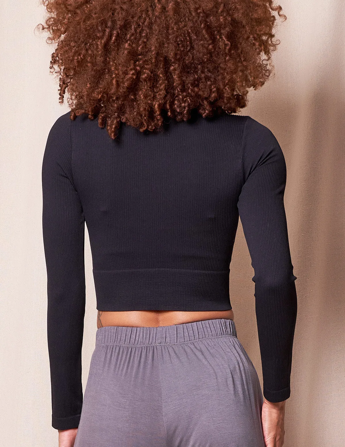 Control Fit Long Sleeved Ribbed Crop - As-Is-Cearance