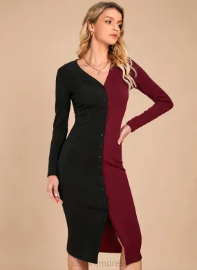 Cotton Blends Elegant Abbie Midi Club Dresses Sleeves Dresses Bodycon V-Neck Long