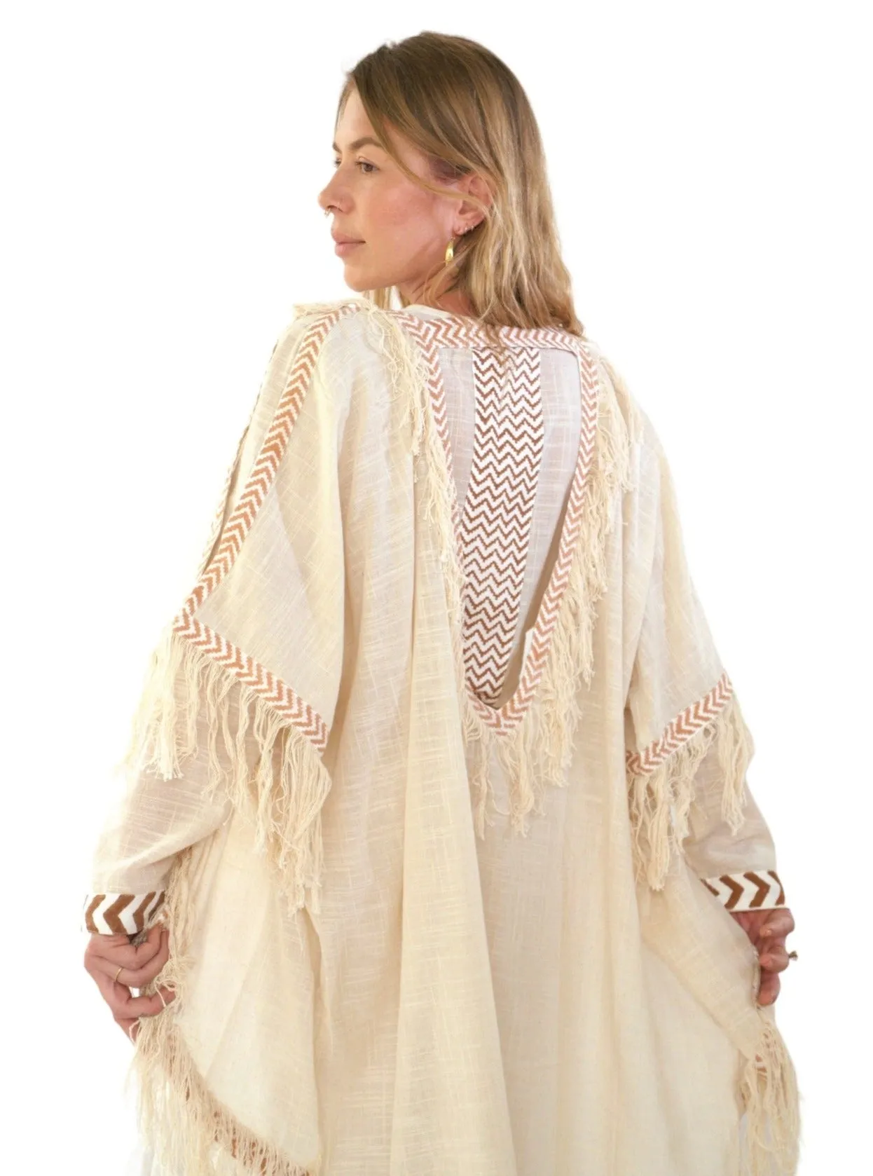 Cream Organic Cotton Shrug with Fringe