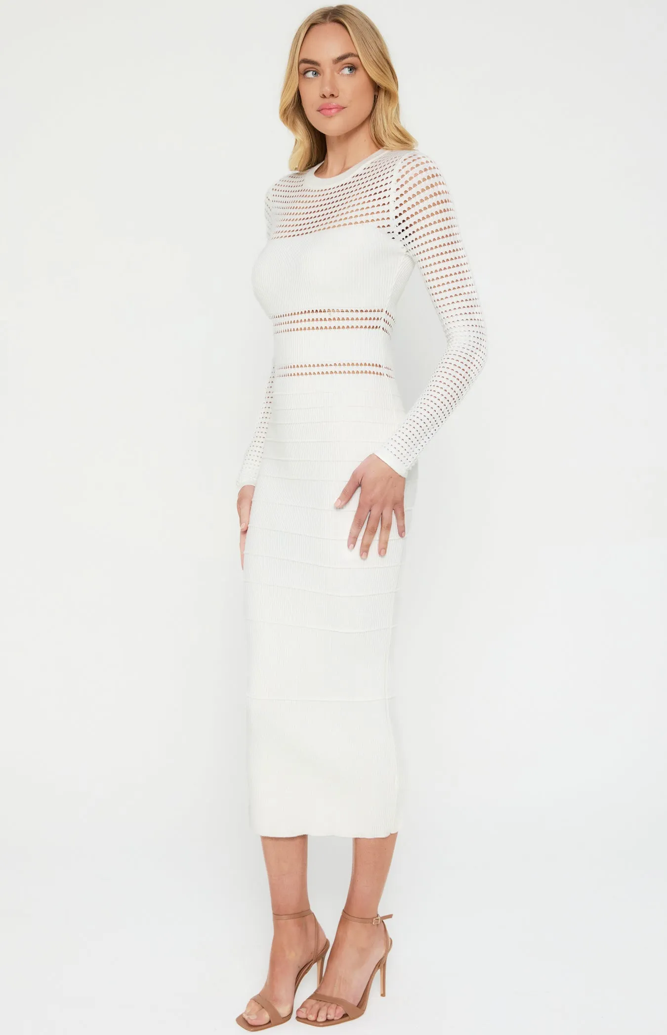 Crochet Contrast Panel Knot Midi Dress