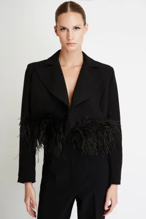 Cropped Blazer with Feathers in Black