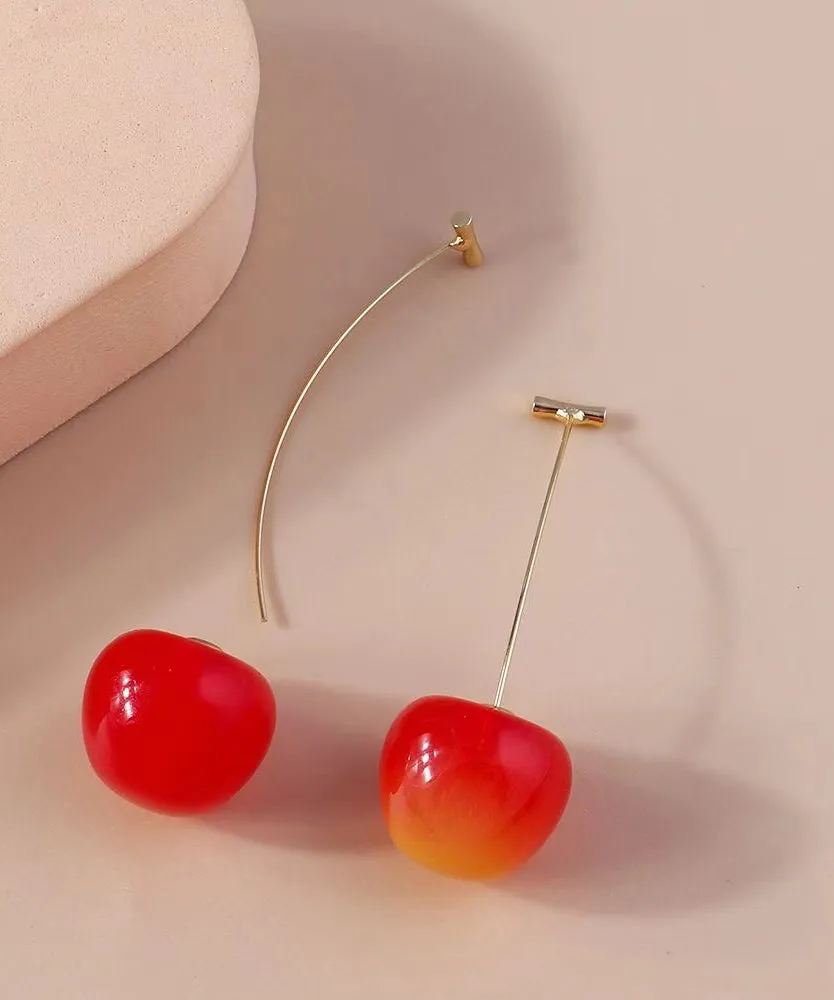 Cute Orange Alloy Acrylic Cherry Drop Earrings KX1044