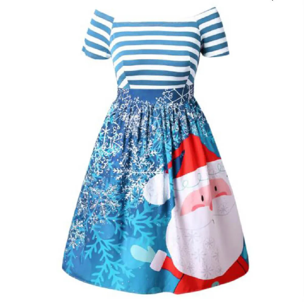 Cute Santa Print Striped Plus Size Dress