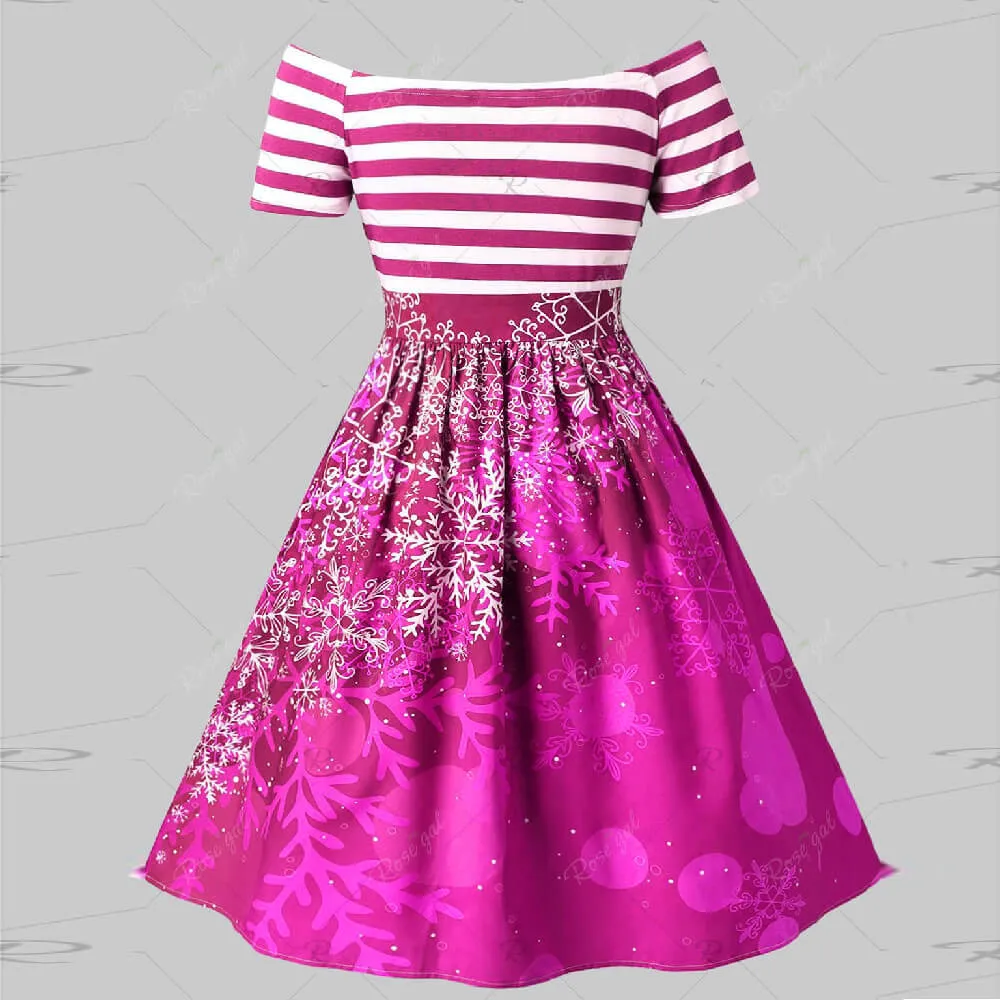 Cute Santa Print Striped Plus Size Dress