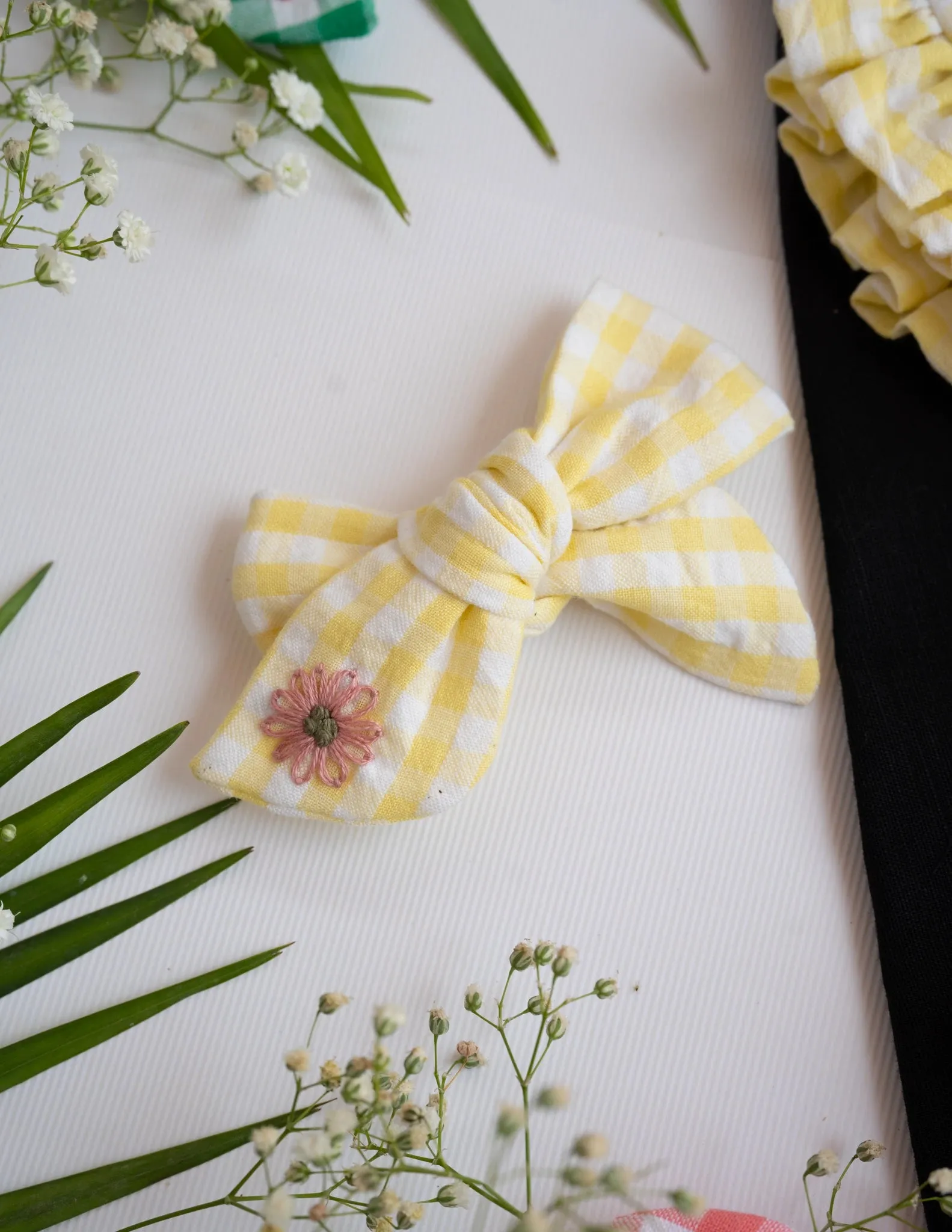 Detachable Collar and Hair Bow set - Yellow Check