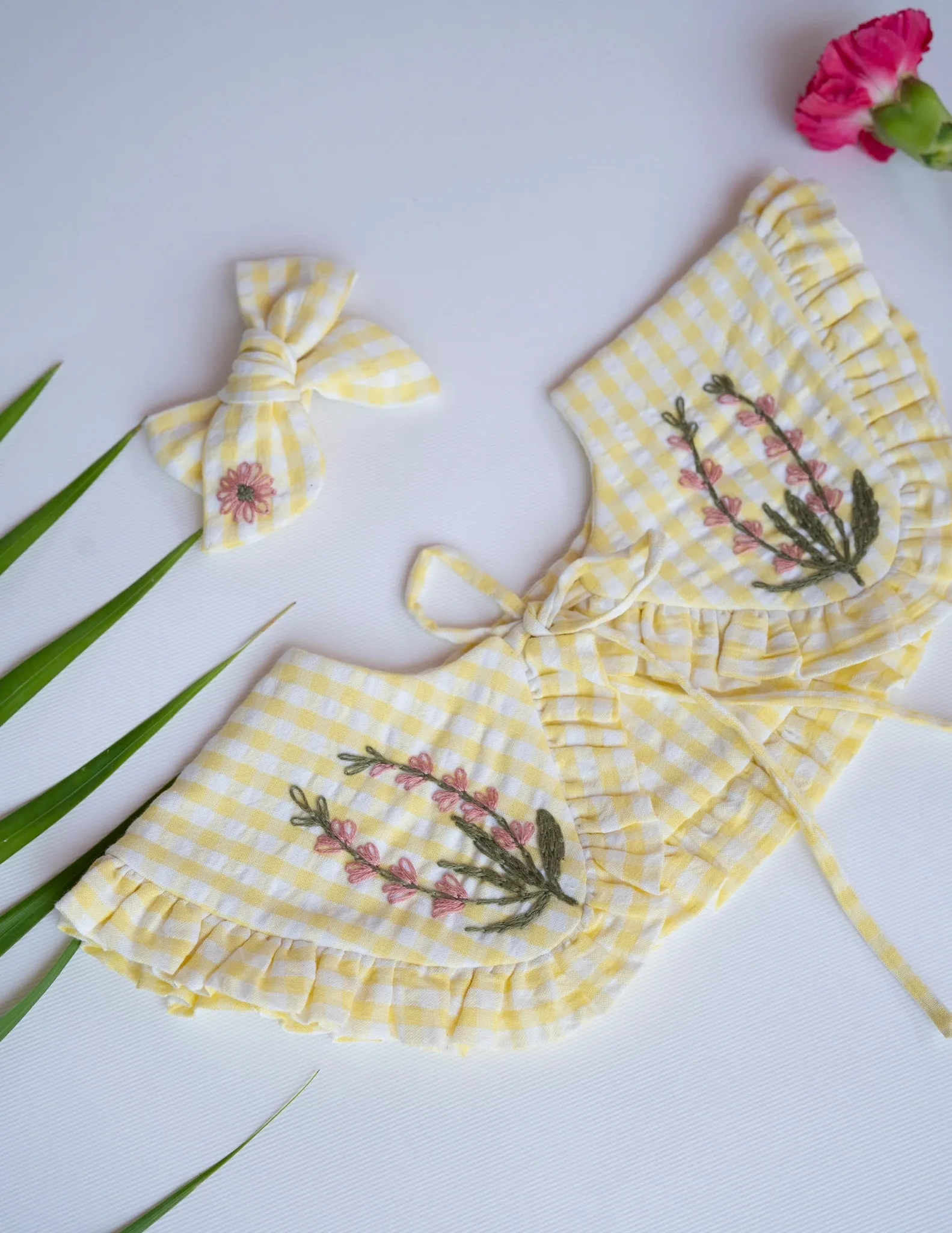 Detachable Collar and Hair Bow set - Yellow Check