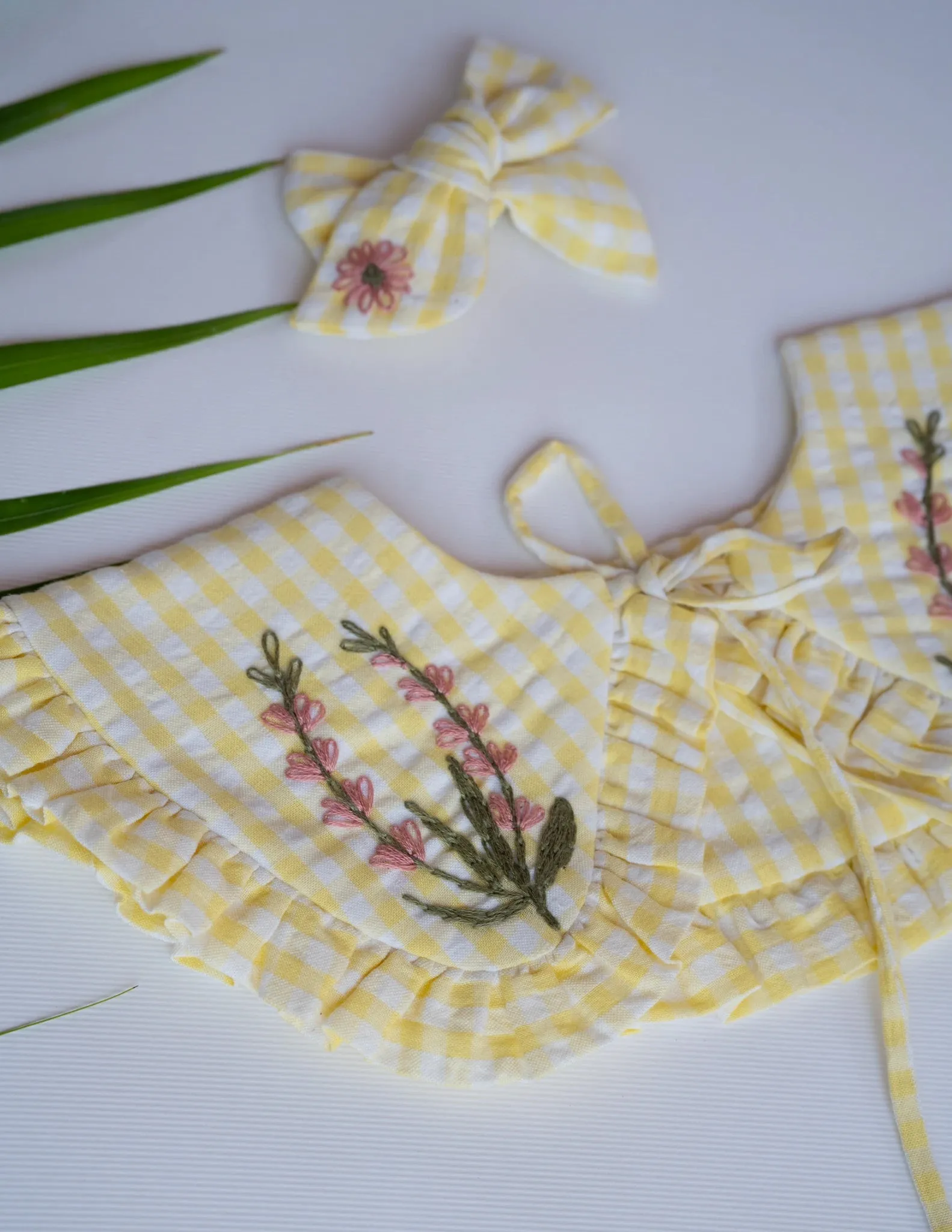 Detachable Collar and Hair Bow set - Yellow Check