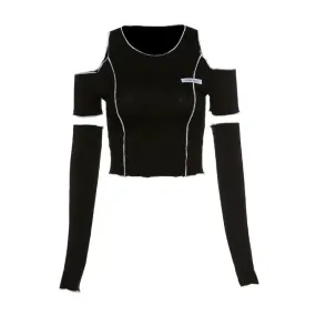 E-Girl Style Patchwork Black Gothic Top