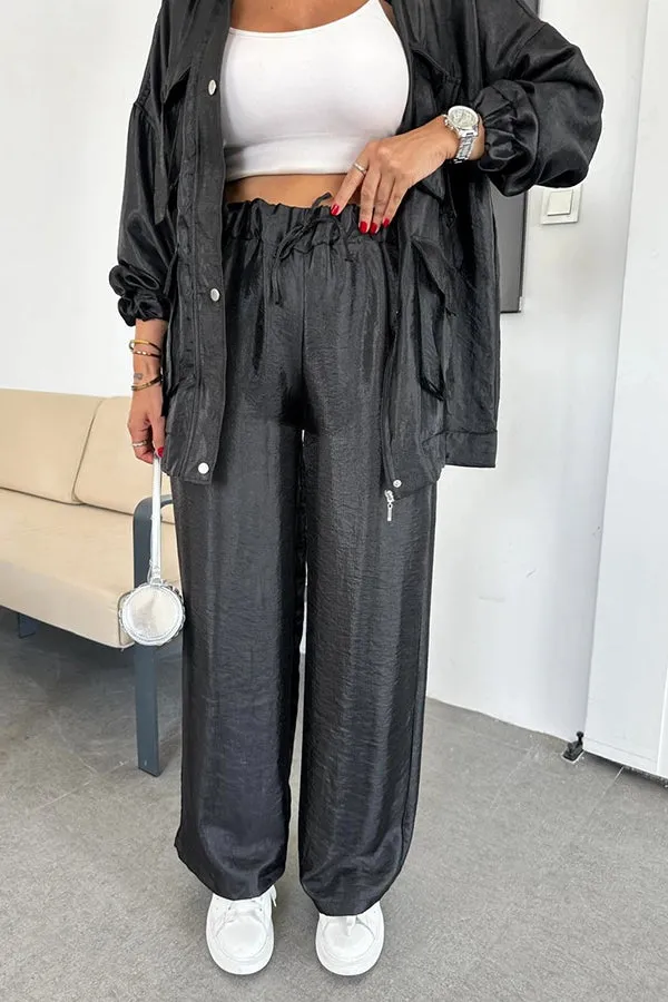 Easy on Me Metallic Fabric Elastic Waist Pocketed Wide Leg Pants