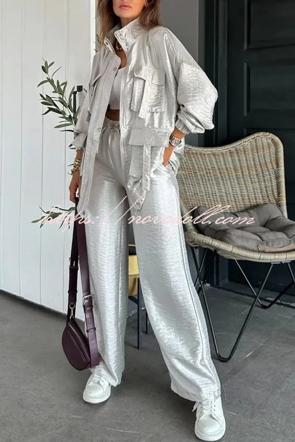 Easy on Me Metallic Fabric Elastic Waist Pocketed Wide Leg Pants