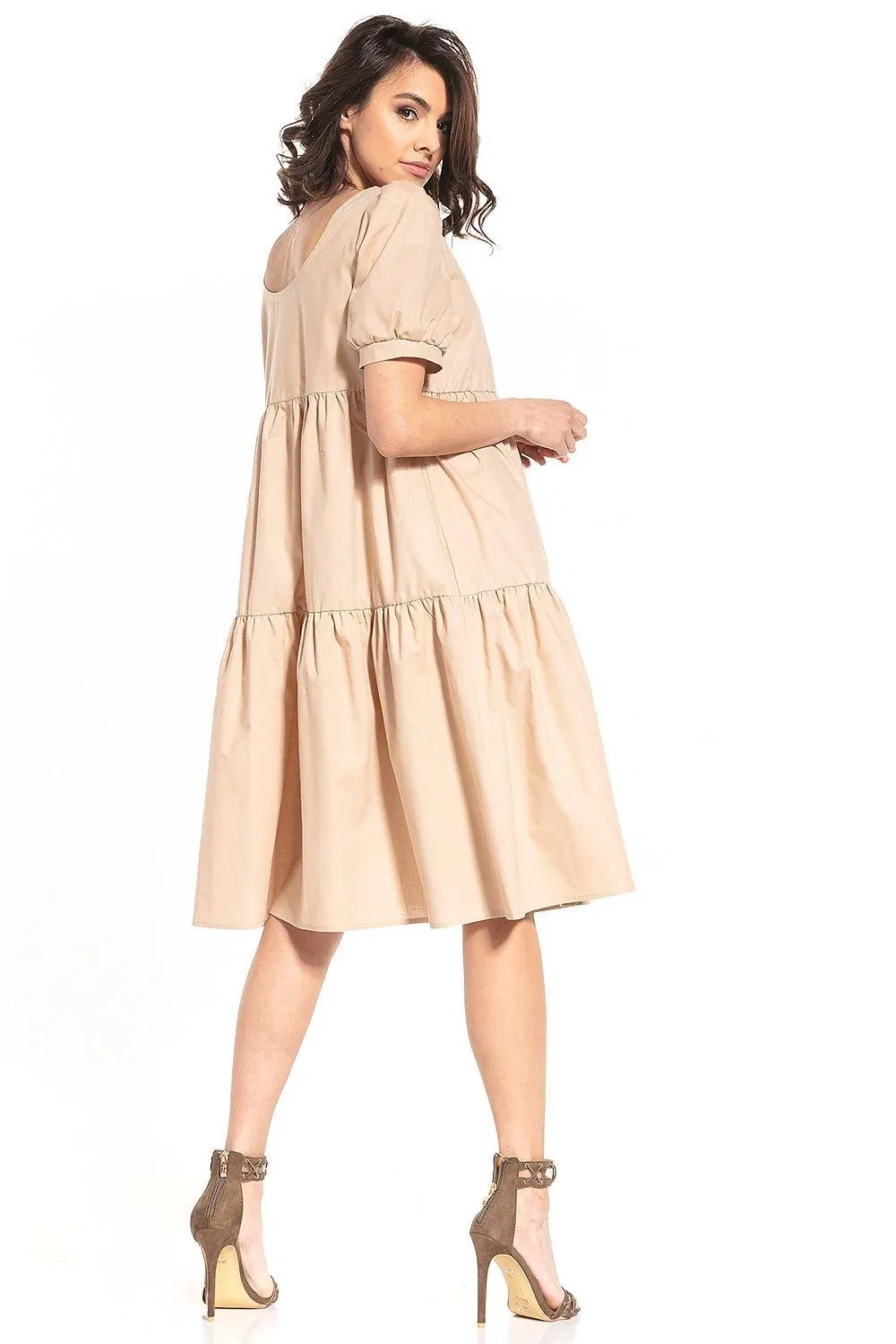 Elegant Boatneck Cotton Midi Dress