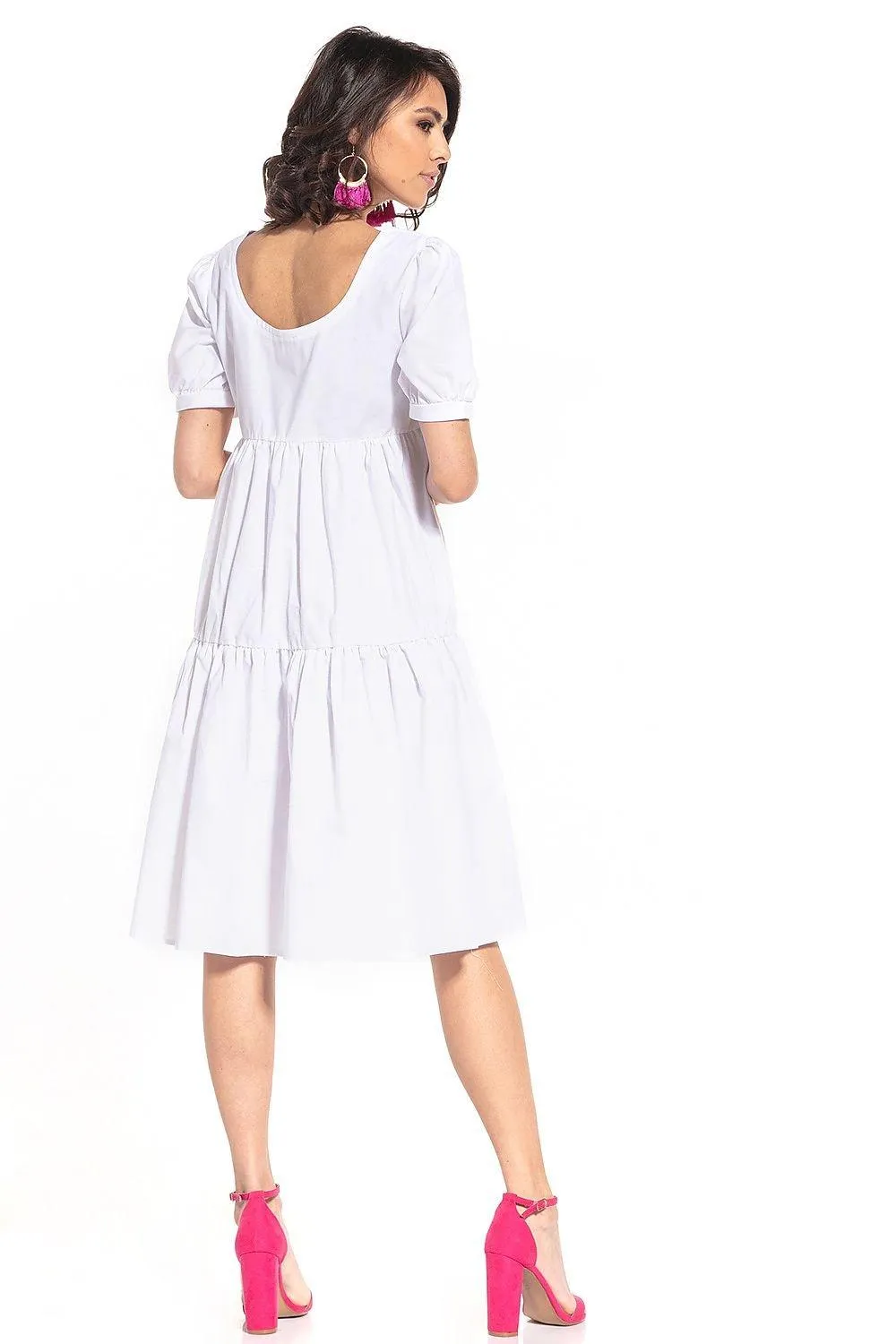 Elegant Boatneck Cotton Midi Dress