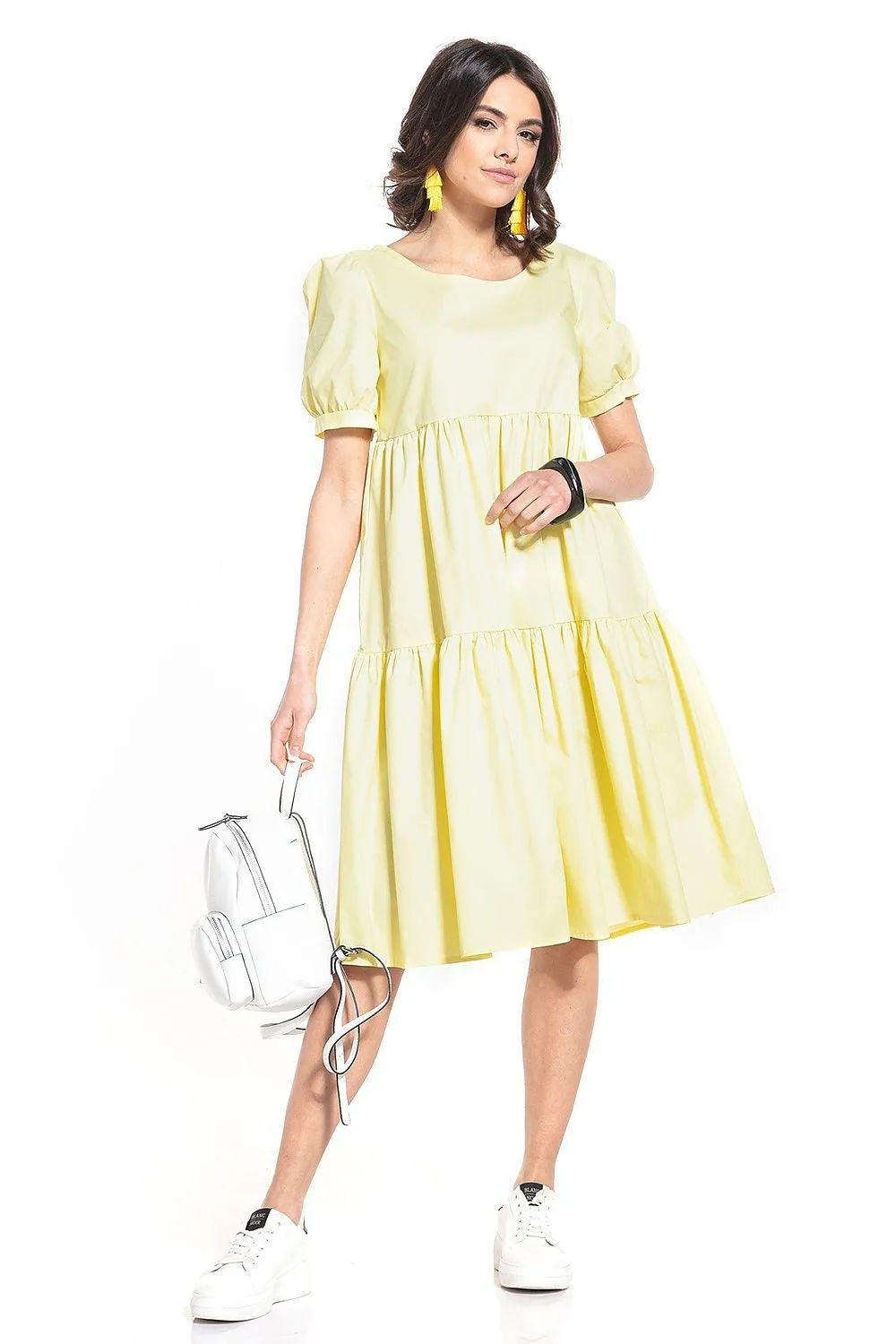 Elegant Boatneck Cotton Midi Dress