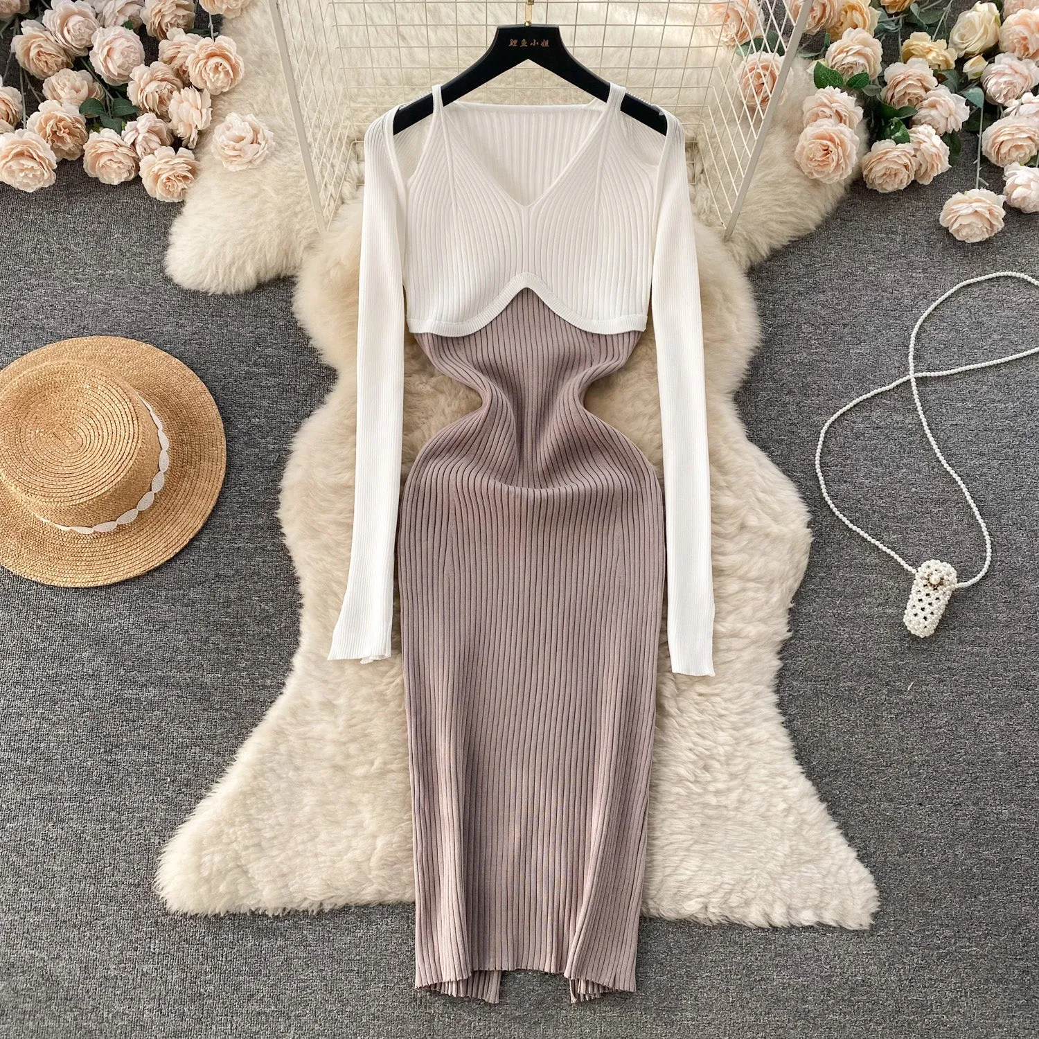 Elegant Hollowed Knitted Slip Dress