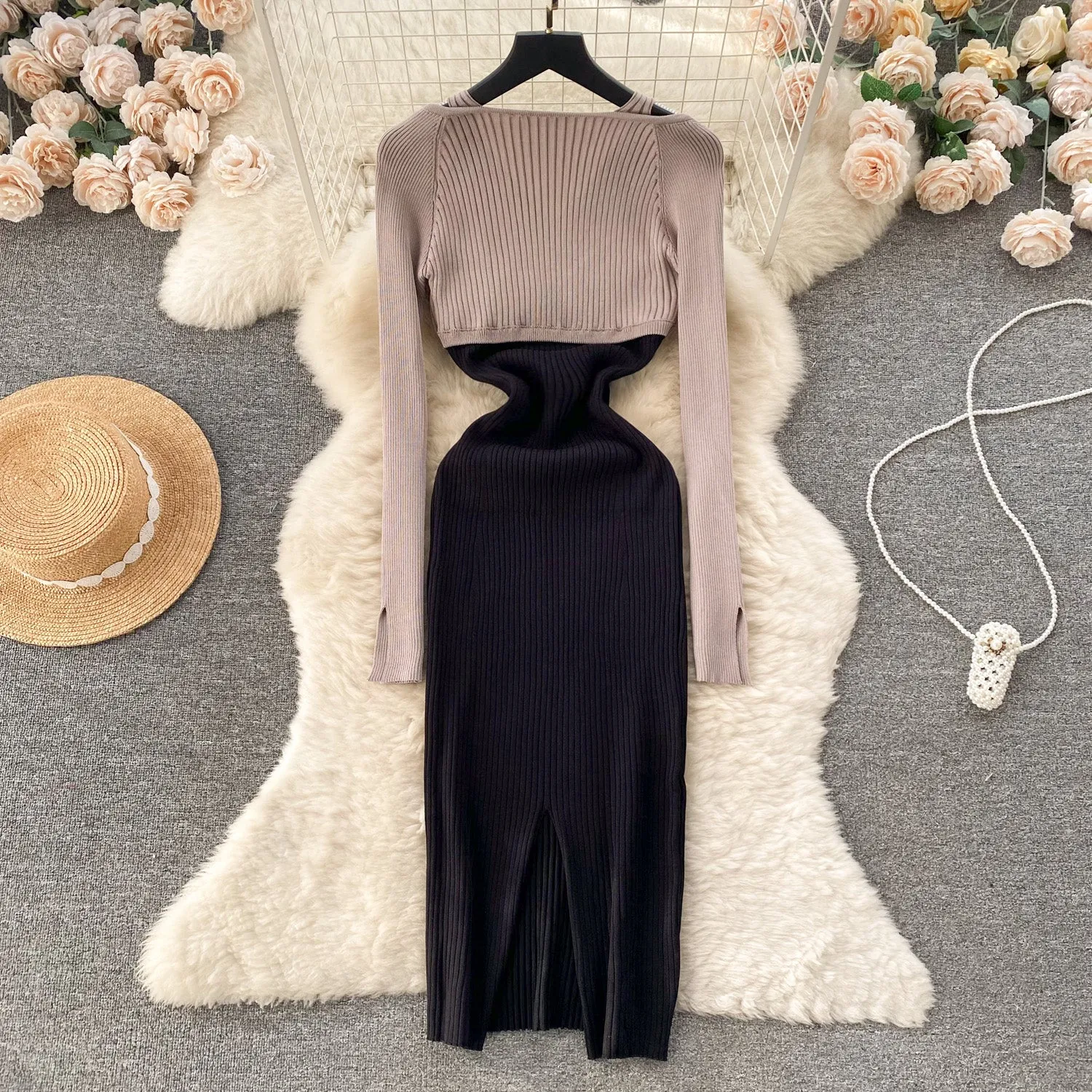 Elegant Hollowed Knitted Slip Dress