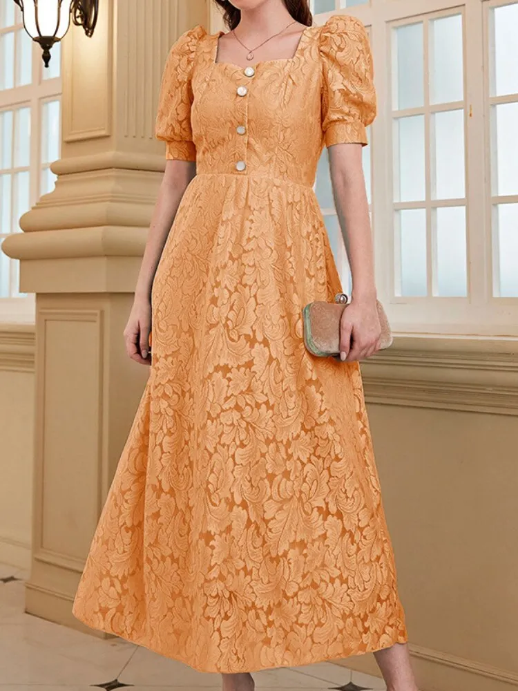 Elegant Party Dresses for Women 2023 Summer New French Lady Lace Dress Stylish Puff Sleeve Maxi Dress Formal Occasion Dresses