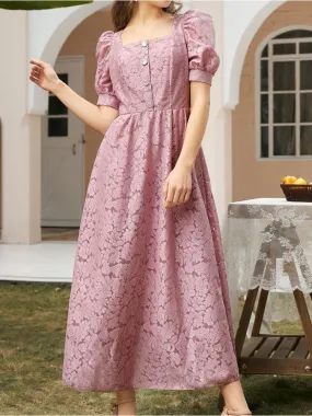 Elegant Party Dresses for Women 2023 Summer New French Lady Lace Dress Stylish Puff Sleeve Maxi Dress Formal Occasion Dresses