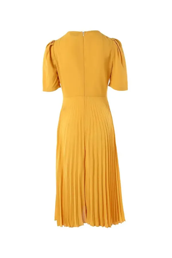 Elegant Puff Sleeve Pleated Dress