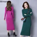 Elegant Strip Knitwear Loose Midi Dresses Half Turtleneck Knitted Dress Casual Sweater Vestidos Korean Women Fall Winter Robe