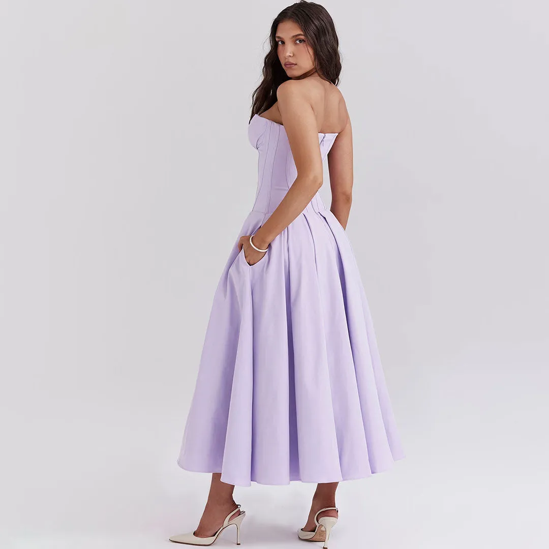 Elegant Sweetheart Neck Strapless Corset Pleated Cocktail Midi Dress