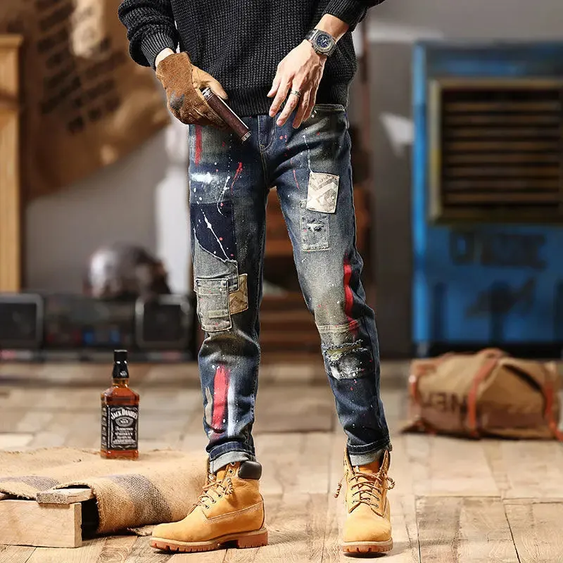 Embroidered Patchwork Printed Pattern Jeans