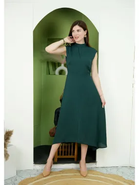 Emerald Green Polyester Vibrance Open Back Midi Dress