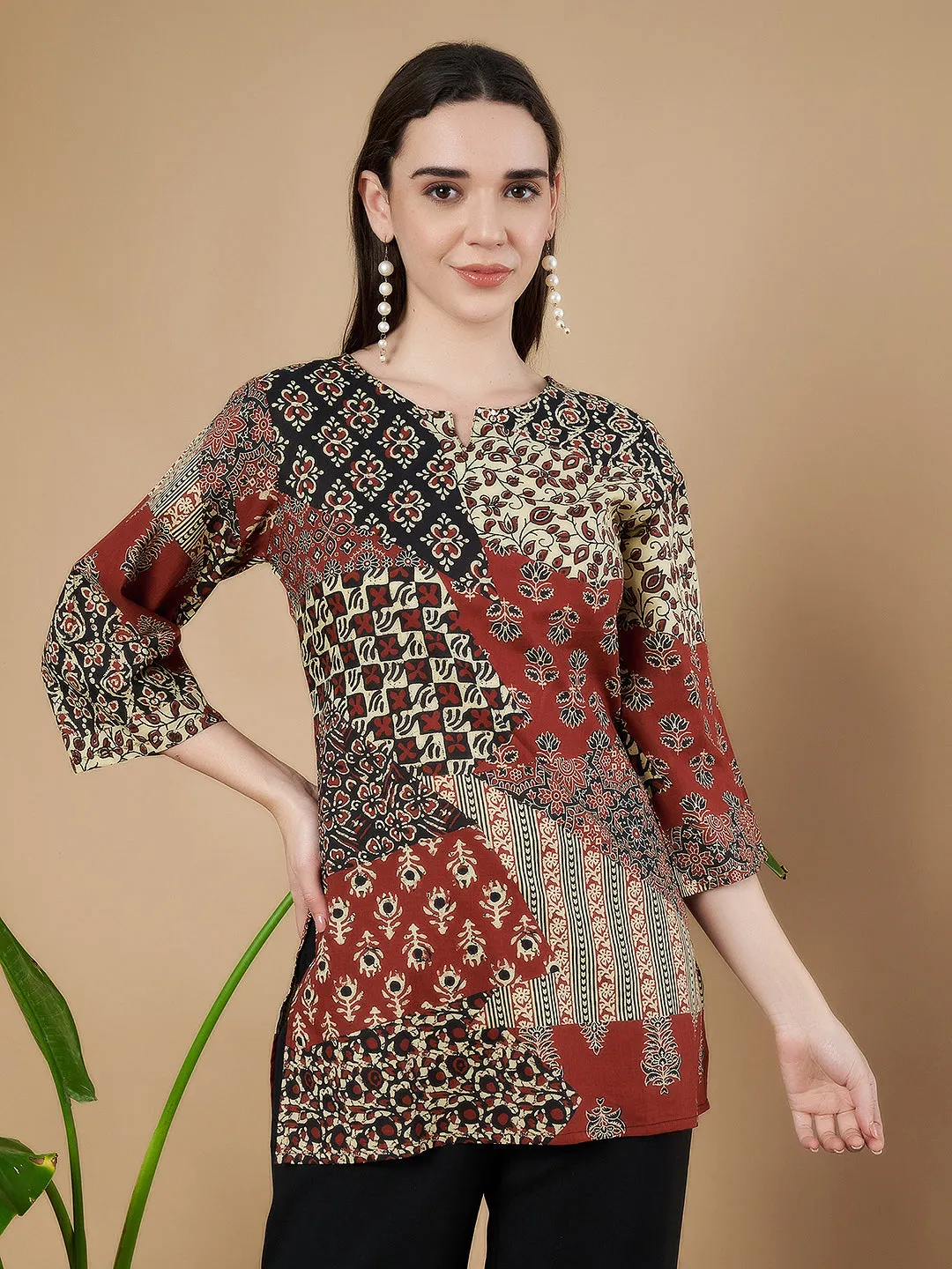 Ethnic Patchwork Pattern Kurti for Women