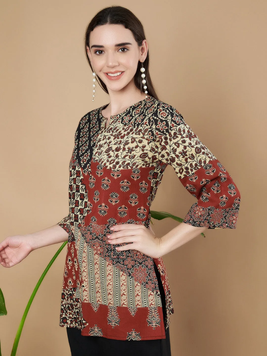 Ethnic Patchwork Pattern Kurti for Women