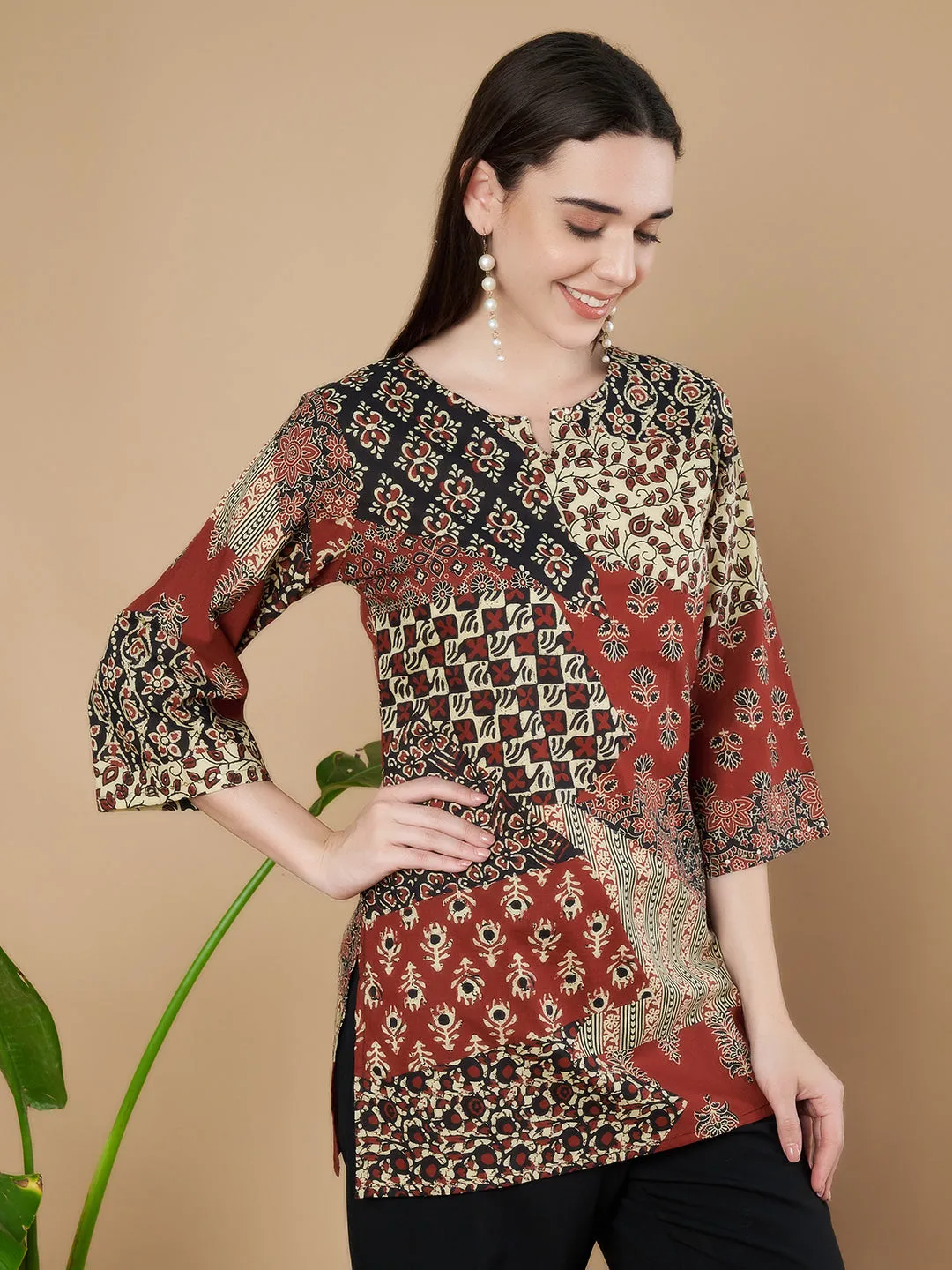 Ethnic Patchwork Pattern Kurti for Women