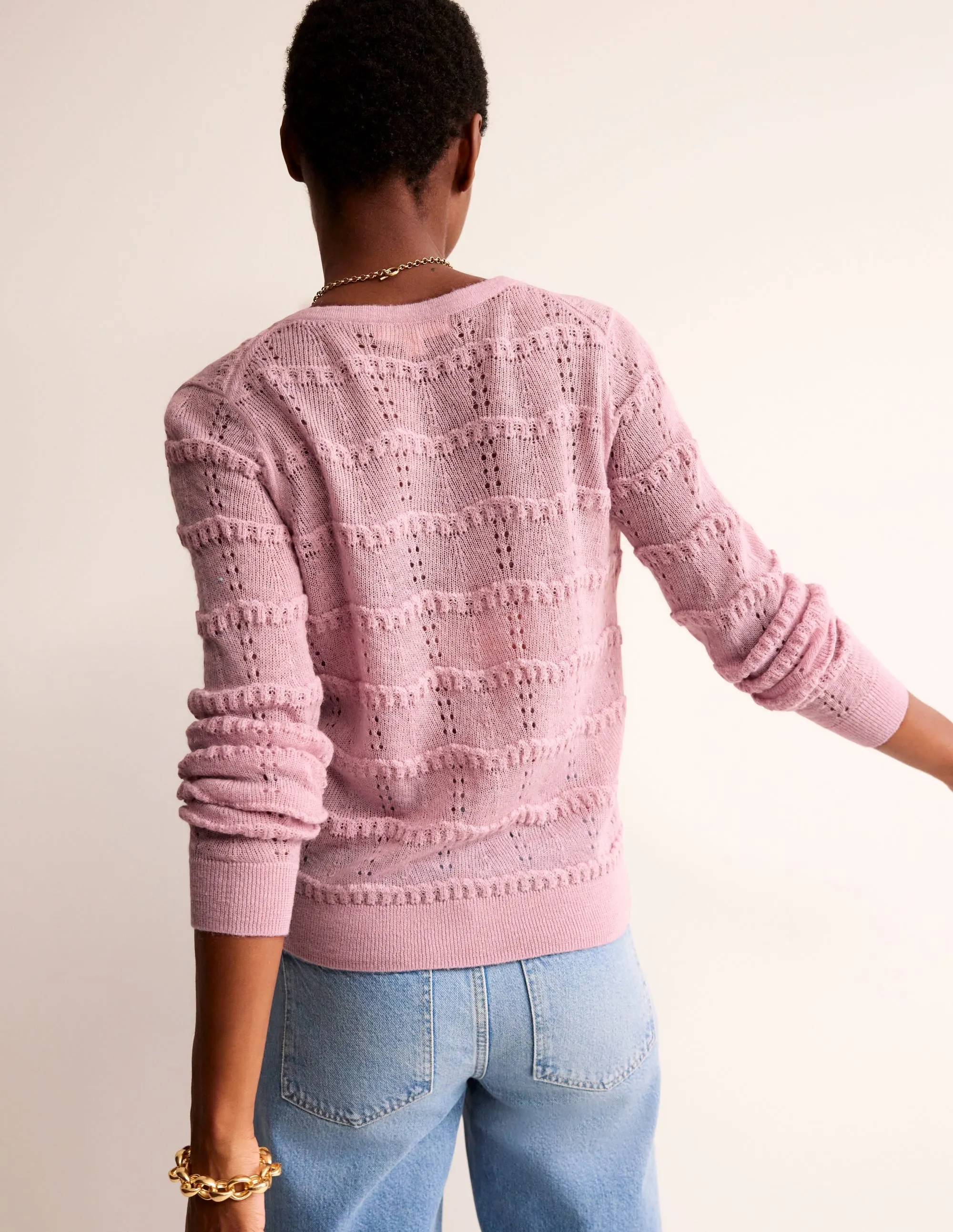 Fluffy Pointelle Cardigan-Spring Blossom Pink