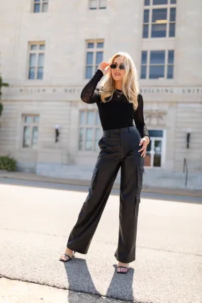 Follow My Lead Black Faux Leather Cargo Pants FINAL SALE