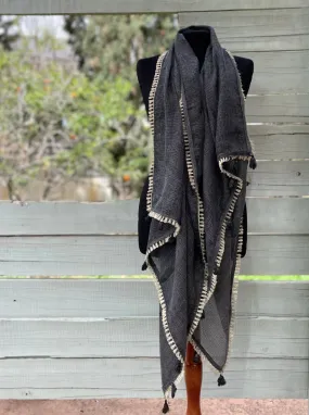 Grey & Gold Fringed Scarf