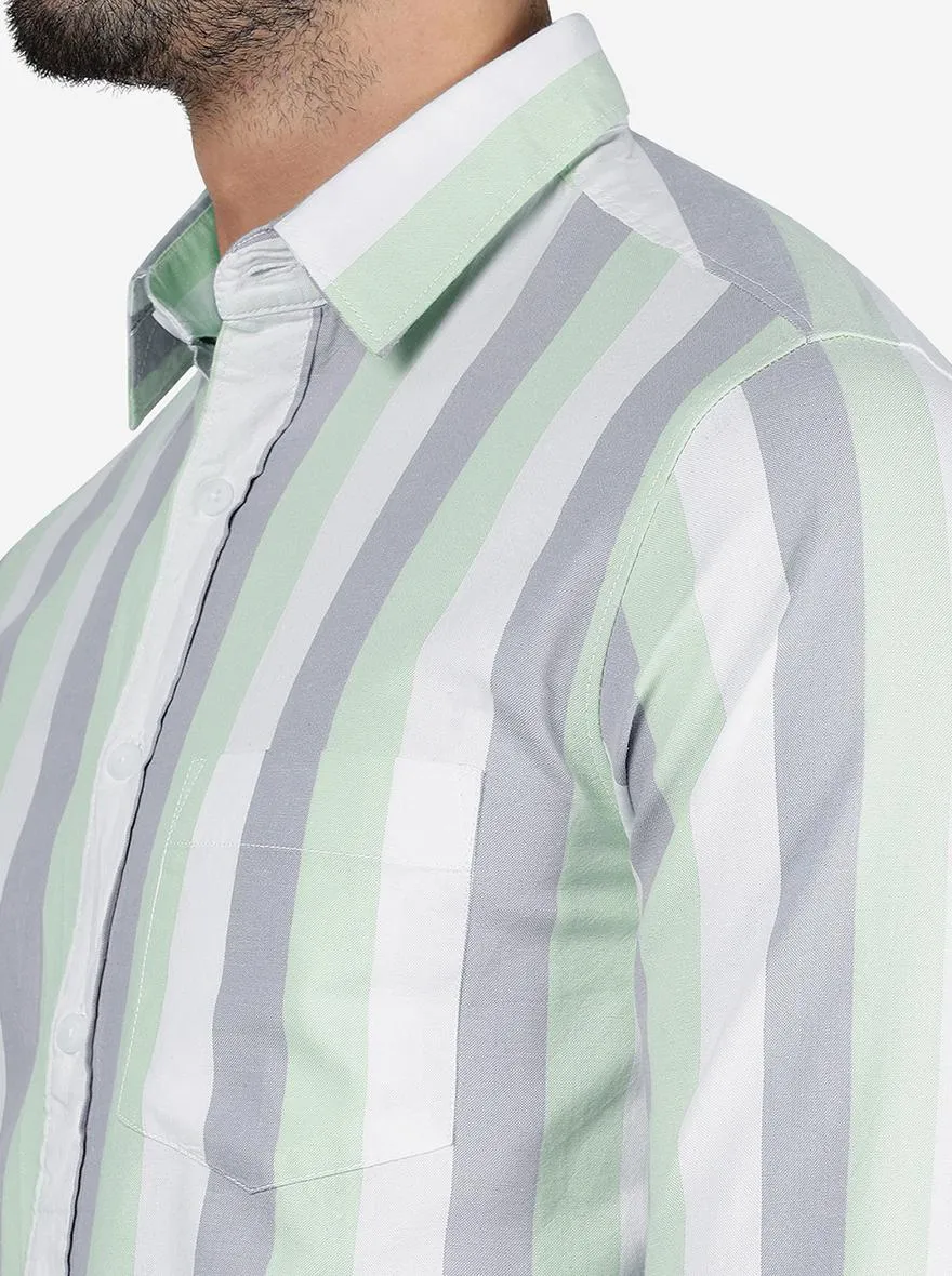 Grey & Green Striped Slim Fit Casual Shirt | Greenfibre