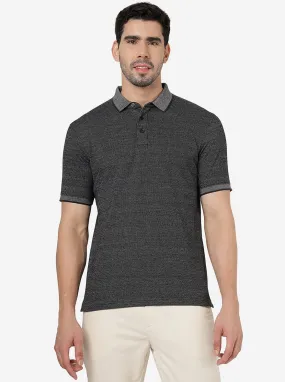 Grey Printed Slim Fit Polo T- Shirt | JadeBlue