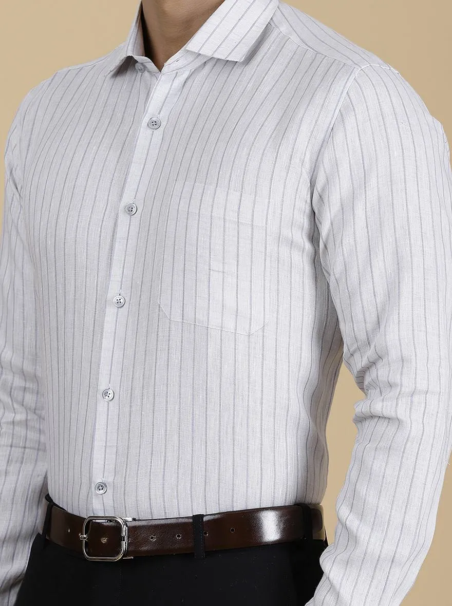 Grey Striped Regular Fit Formal Shirt | JadeBlue