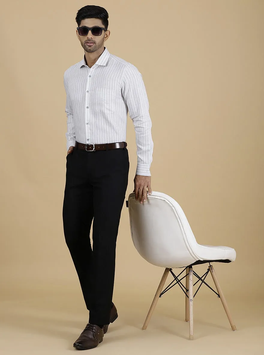 Grey Striped Regular Fit Formal Shirt | JadeBlue