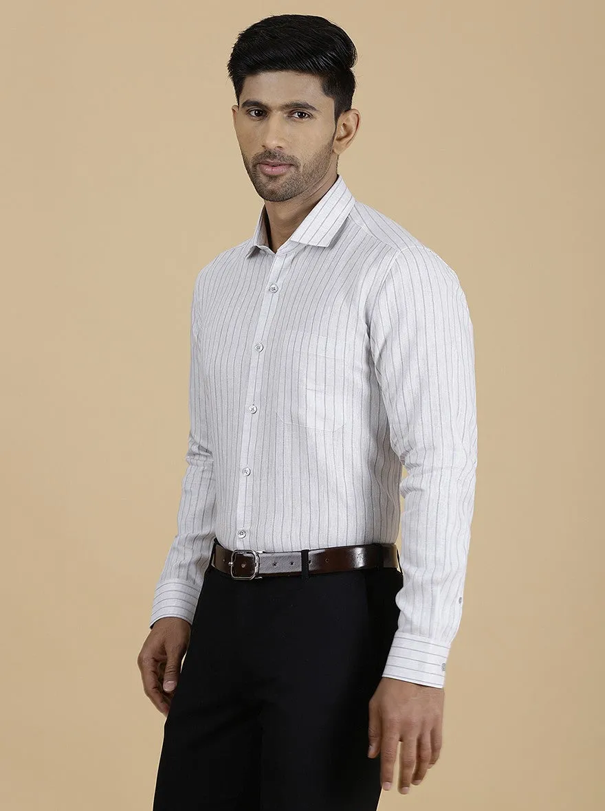 Grey Striped Regular Fit Formal Shirt | JadeBlue