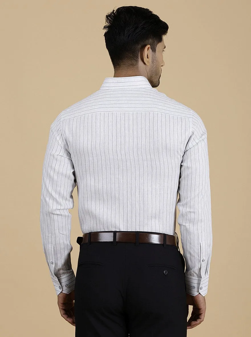 Grey Striped Regular Fit Formal Shirt | JadeBlue