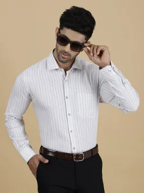 Grey Striped Regular Fit Formal Shirt | JadeBlue