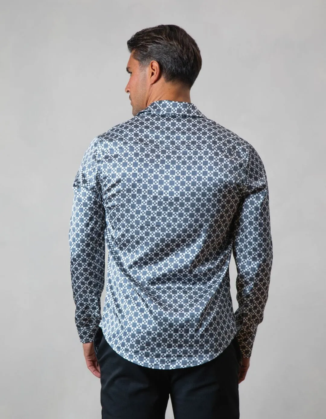 Grey/White Block Printed Long Sleeve Shirt