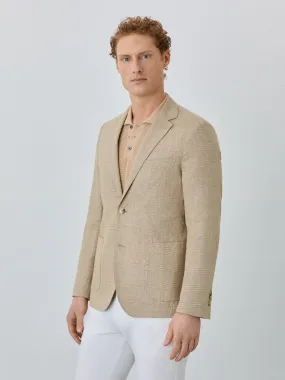 Half-Canvas Prince Of Wales Blazer In Linen Blend