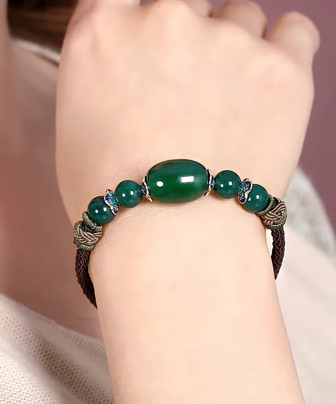 Handmade Blackish Green Hand Knitting Agate Cloisonne Charm Bracelet