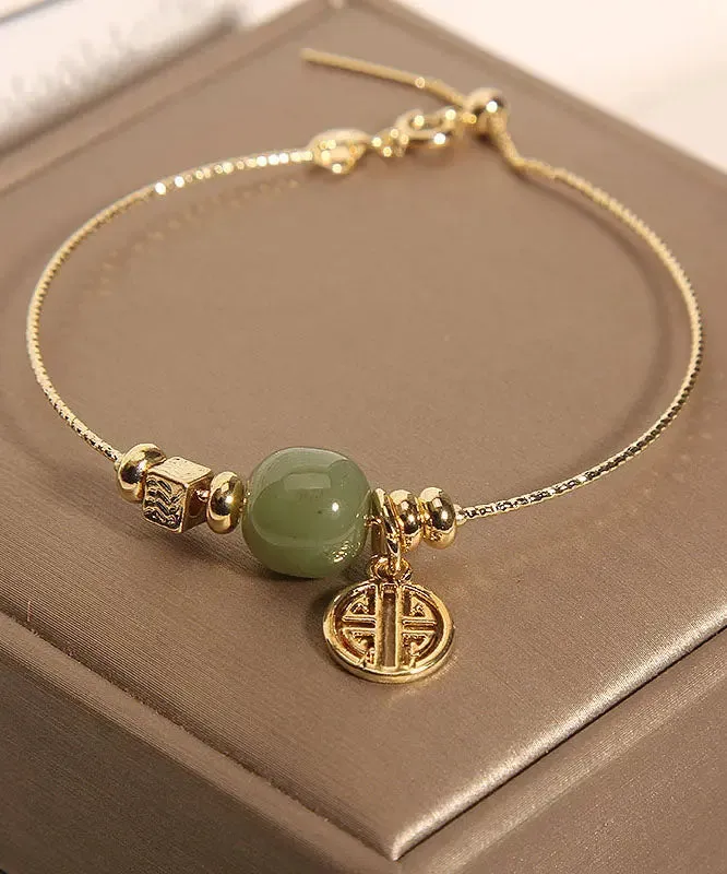 Handmade Gold Overgild Jade Fu Character Charm Bracelet LY8580