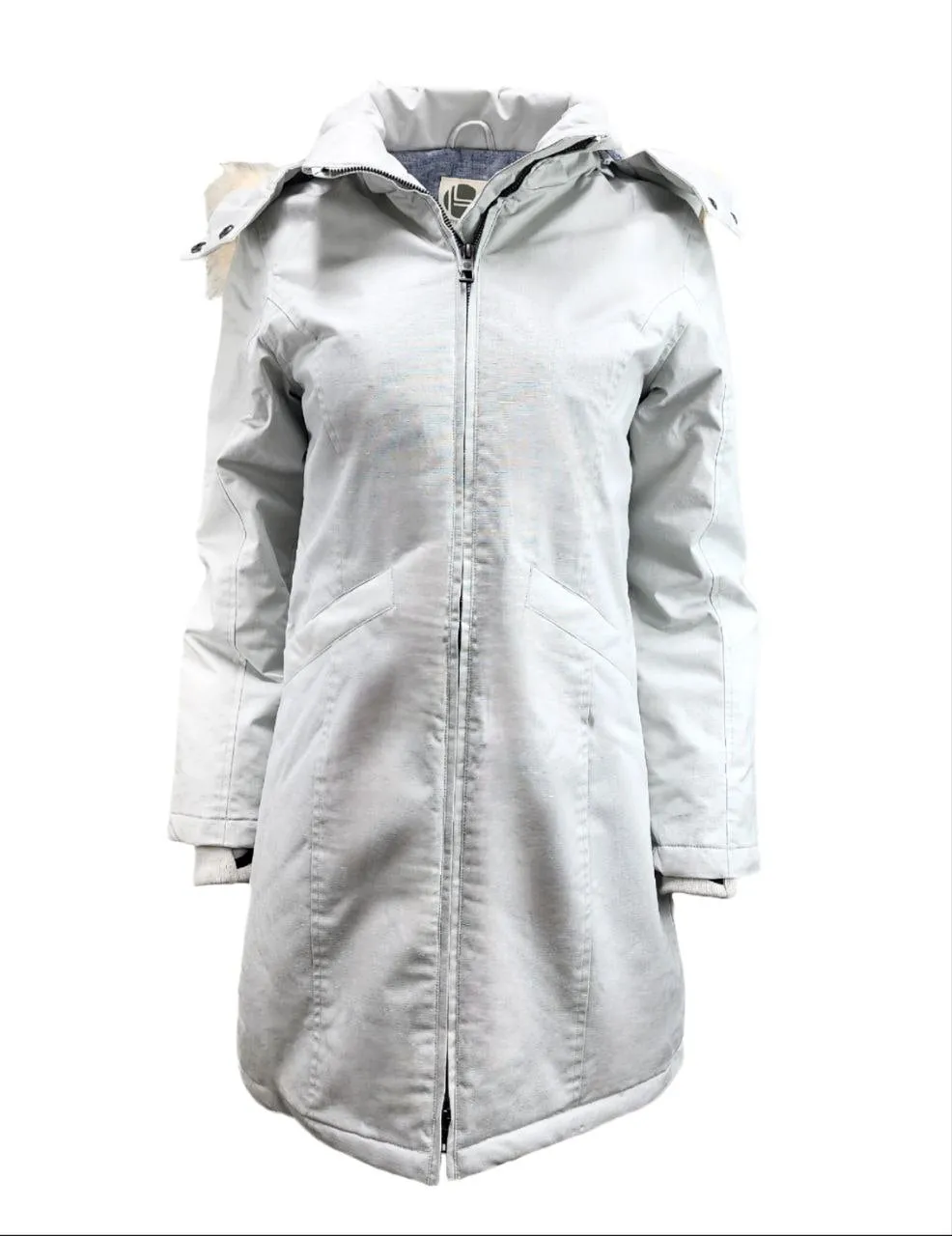 HoodLamb Women's Icy Grey Fitted Water Resistant Hemp Parka 420 NWT