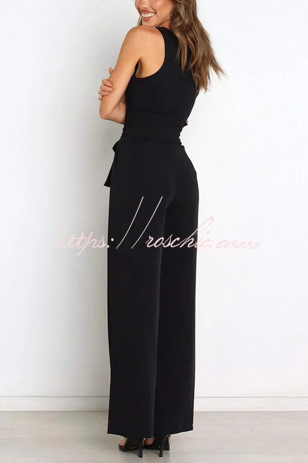 In Vogue Belted Pocketed Wide Leg Pants