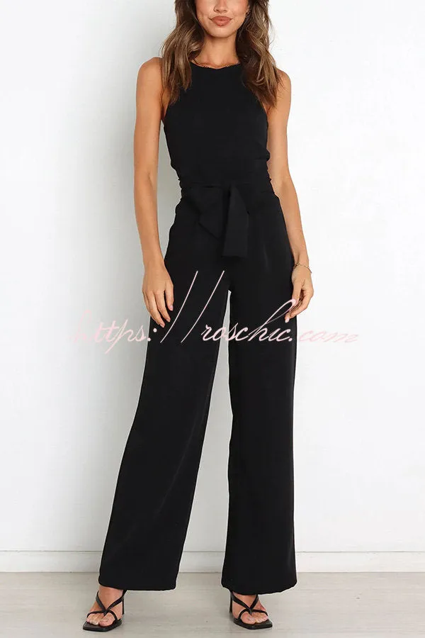 In Vogue Belted Pocketed Wide Leg Pants