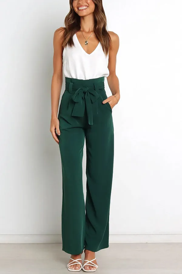 In Vogue Belted Pocketed Wide Leg Pants